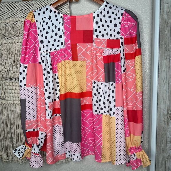 Red Patchwork Spotted Blouse - Picture 1 of 6